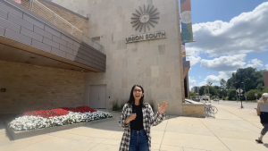 In a screengrab from the video, Khadijah Dhoondia opens the tour in front of Union South.
